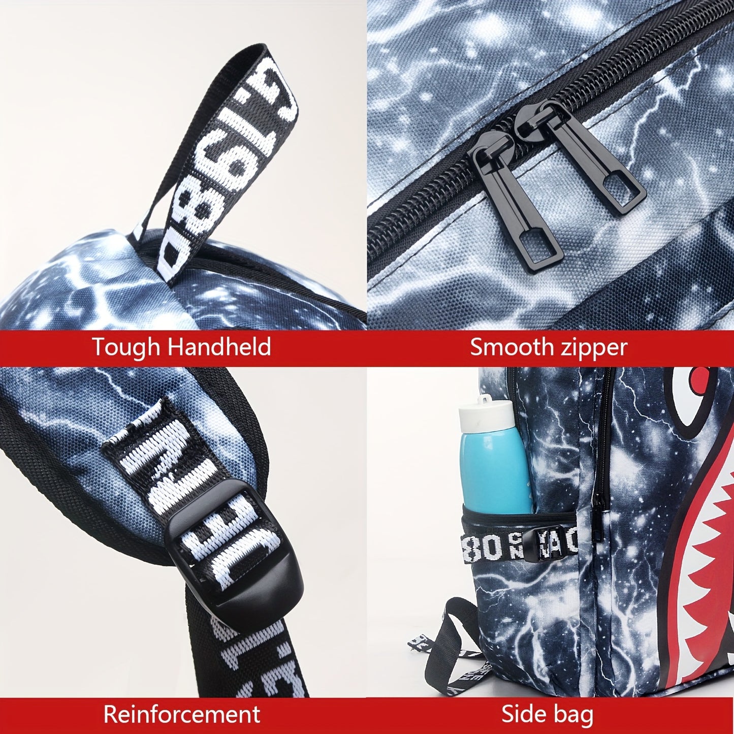 Anime Shark Backpack - School Bag with Adjustable Straps for Boys & Girls