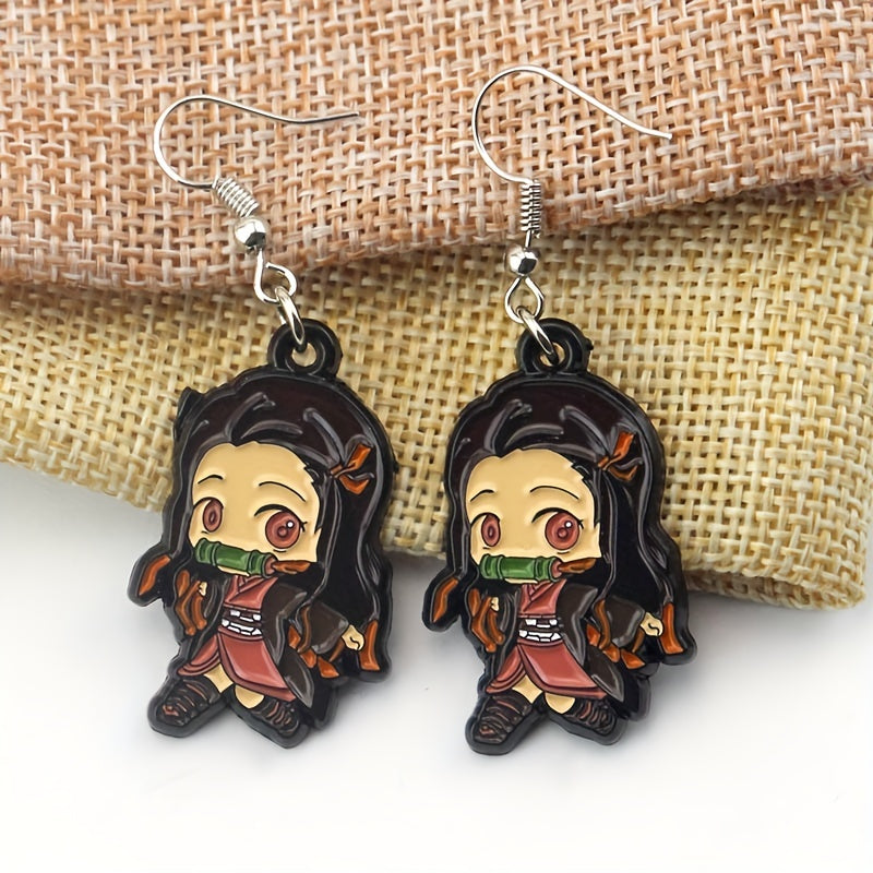 Pair Three-Dimensional Anime Nezuko Alloy Earrings - Demon Slayer