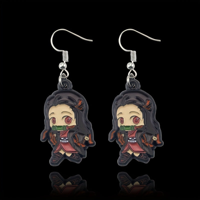 Pair Three-Dimensional Anime Nezuko Alloy Earrings - Demon Slayer