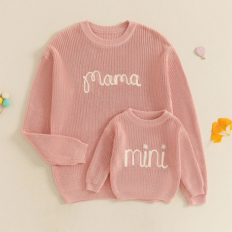 Family Matching Sweaters Letter Embroidery