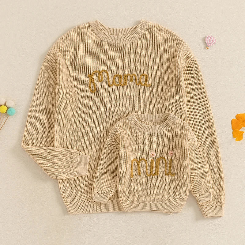 Family Matching Sweaters Letter Embroidery