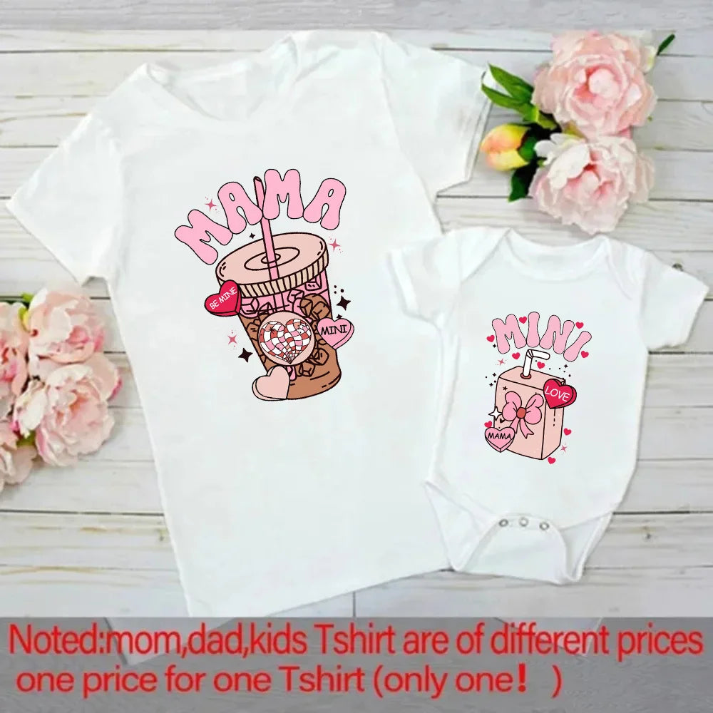 Mama Mini Rainbow Matching T-shirt Tops Baby Romper Bodysuit
