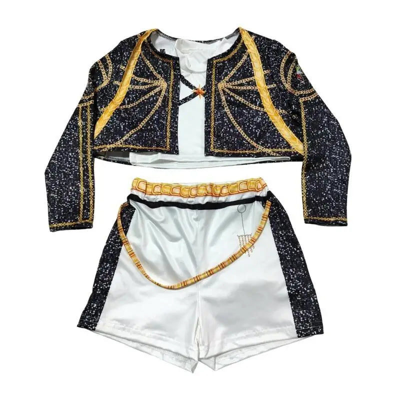 KPop Rumi Demon Hunters Cosplay Costume for Girl Halloween Black White Vest Coat and Shorts Three-piece Set Dress Up