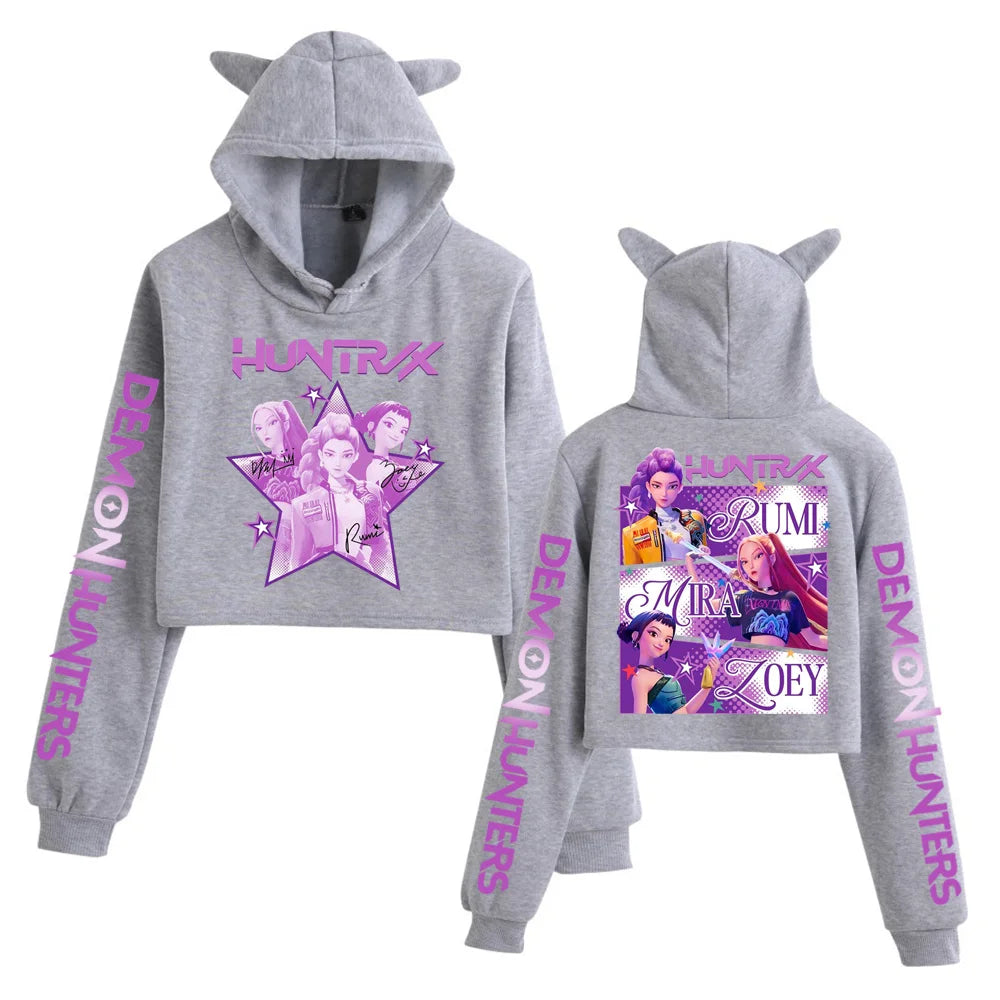 K-pop Demon Hunters Crop Top Cat Ears Hoodie