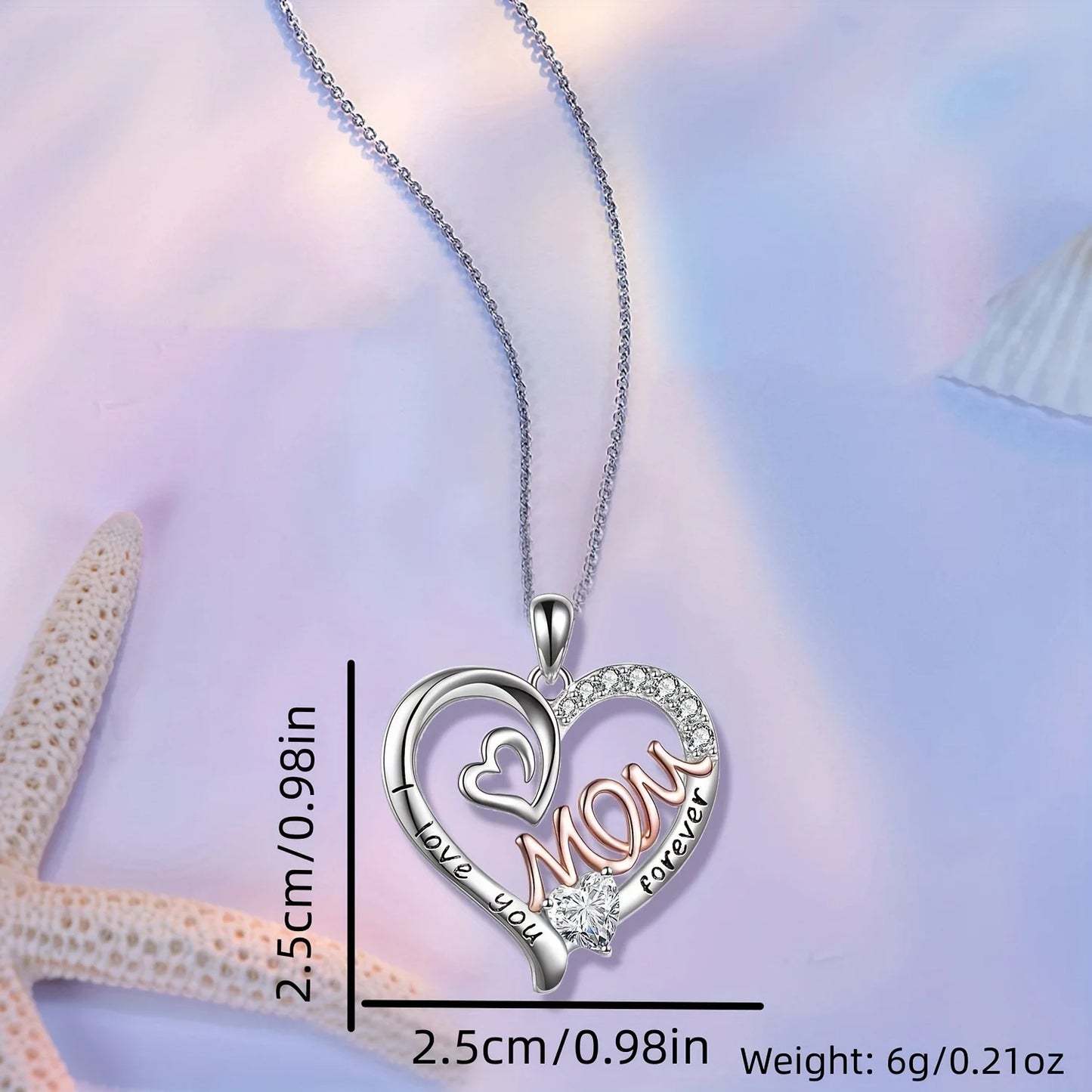 Elegant White K Plated Love Heart Mom Pendant