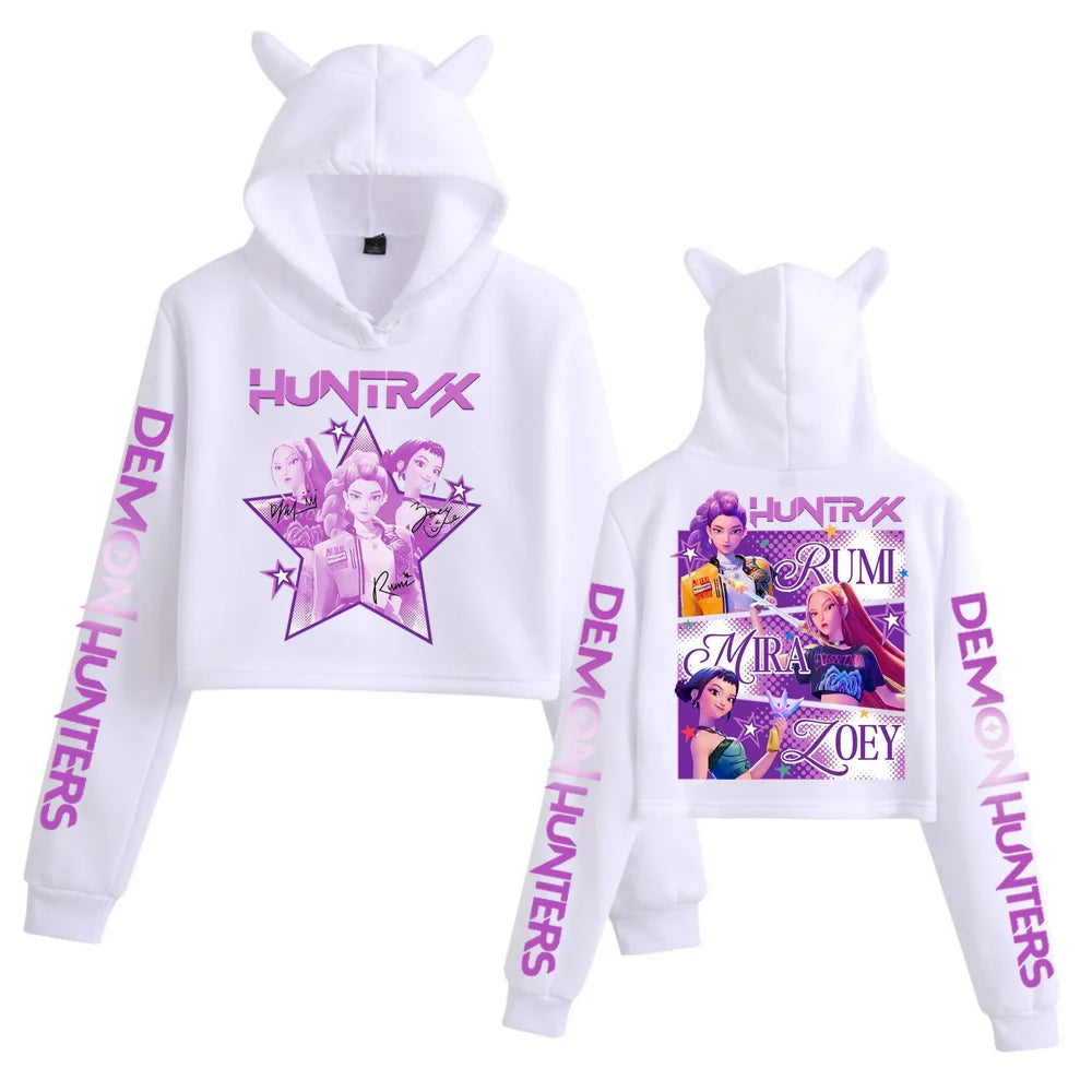 K-pop Demon Hunters Crop Top Cat Ears Hoodie