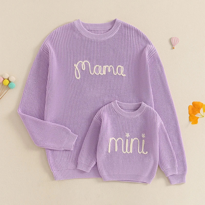 Family Matching Sweaters Letter Embroidery