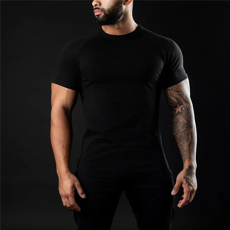 Men Fitness O-Neck Plain Gym T-shirt