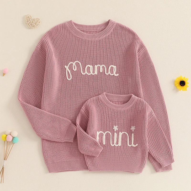 Family Matching Sweaters Letter Embroidery