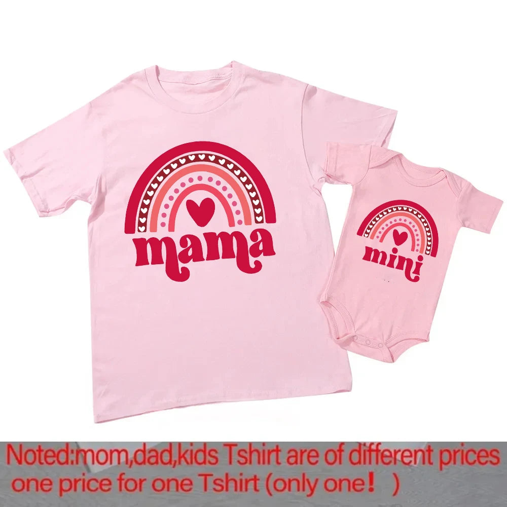 Mama Mini Rainbow Matching T-shirt Tops Baby Romper Bodysuit