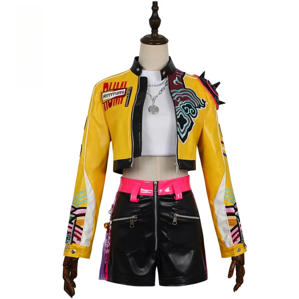 KPop Demon Hunters Rumi Cosplay Costume Leather Jacket Huntrix Uniform