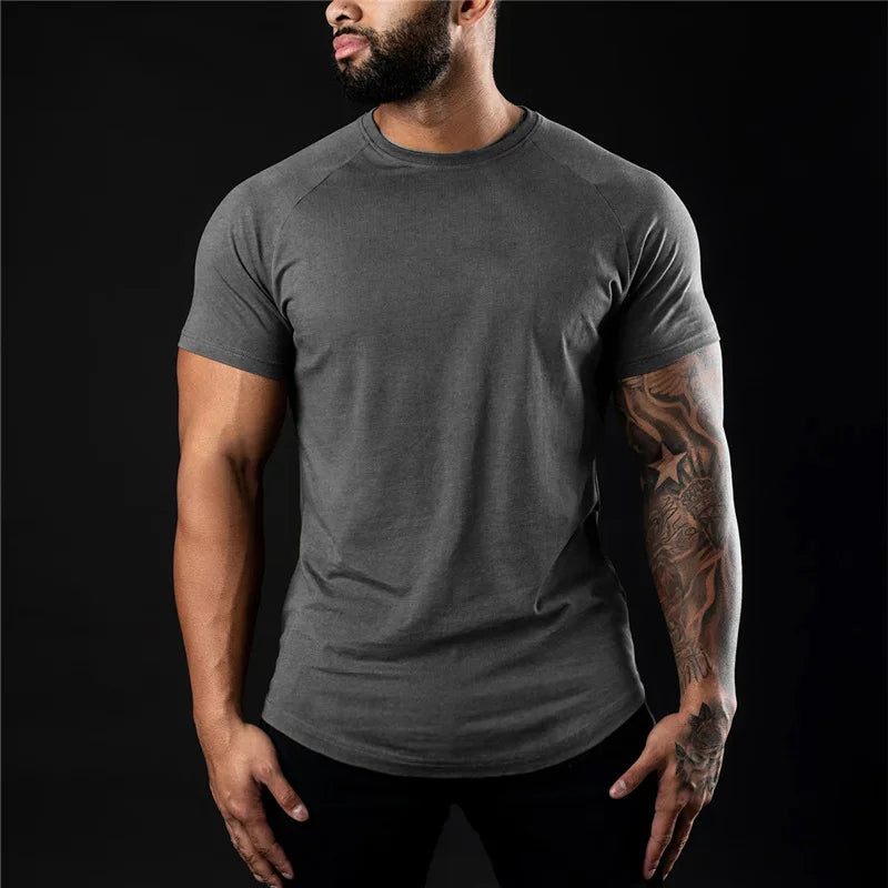 Men Fitness O-Neck Plain Gym T-shirt
