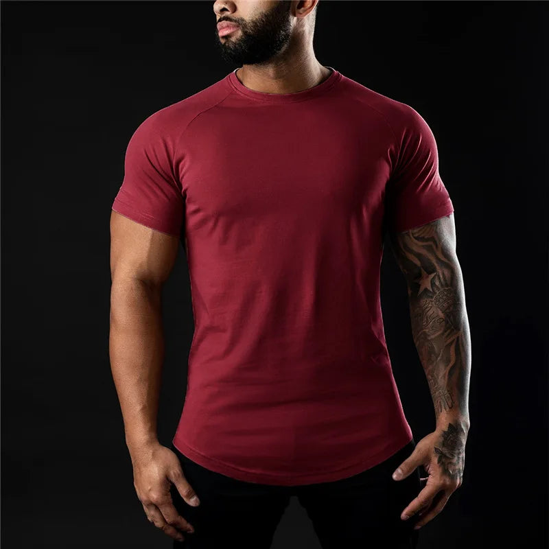 Men Fitness O-Neck Plain Gym T-shirt