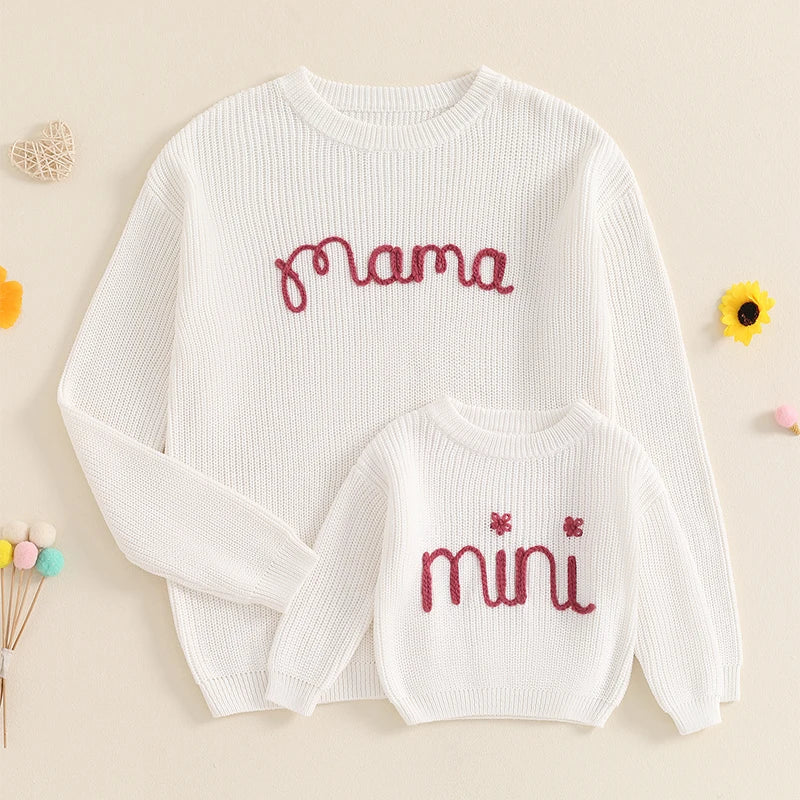 Family Matching Sweaters Letter Embroidery