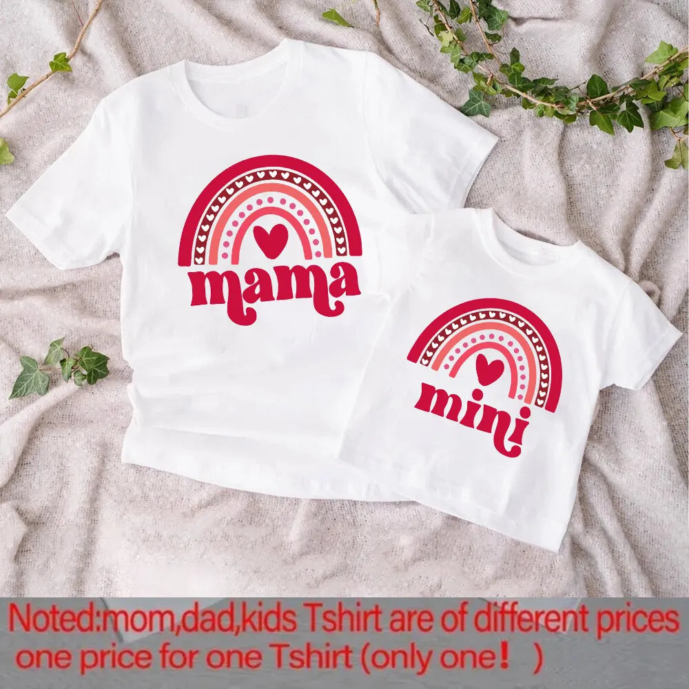 Mama Mini Rainbow Matching T-shirt Tops Baby Romper Bodysuit