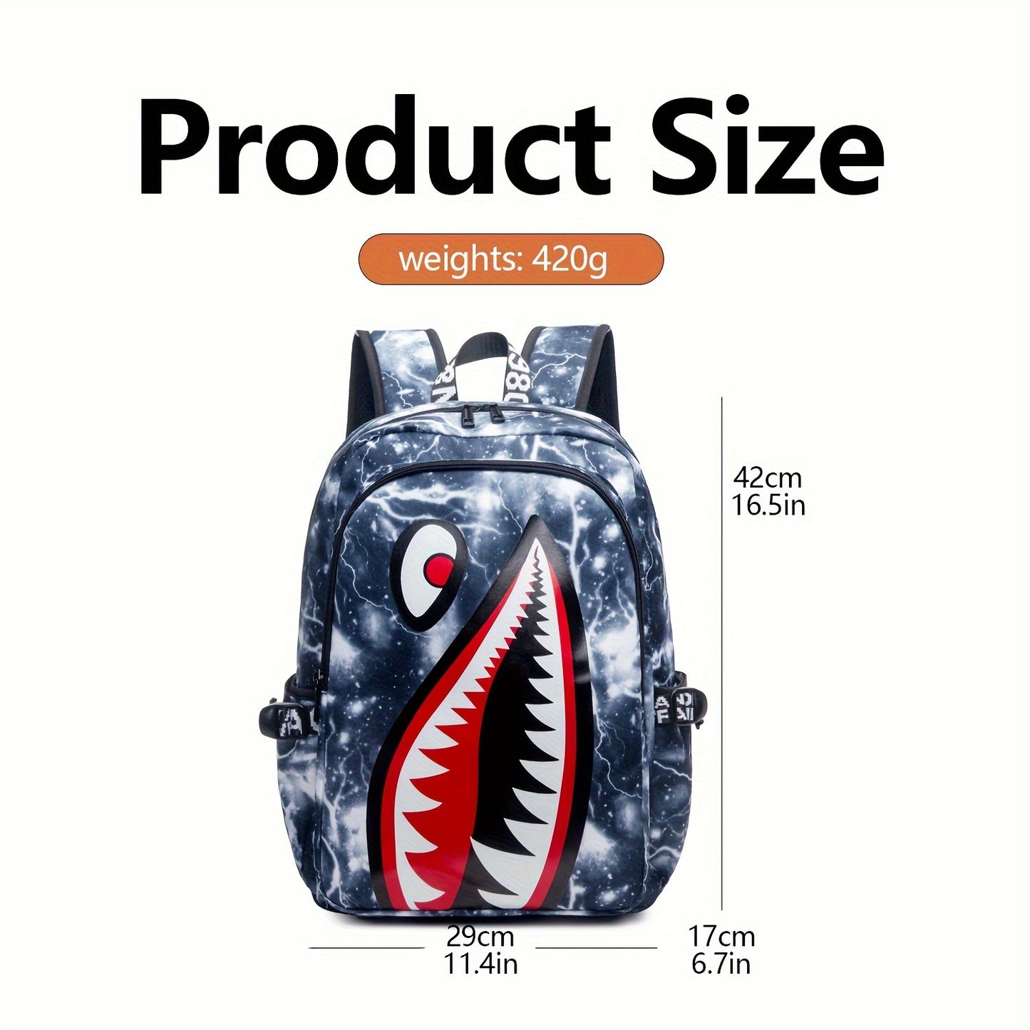 Anime Shark Backpack - School Bag with Adjustable Straps for Boys & Girls