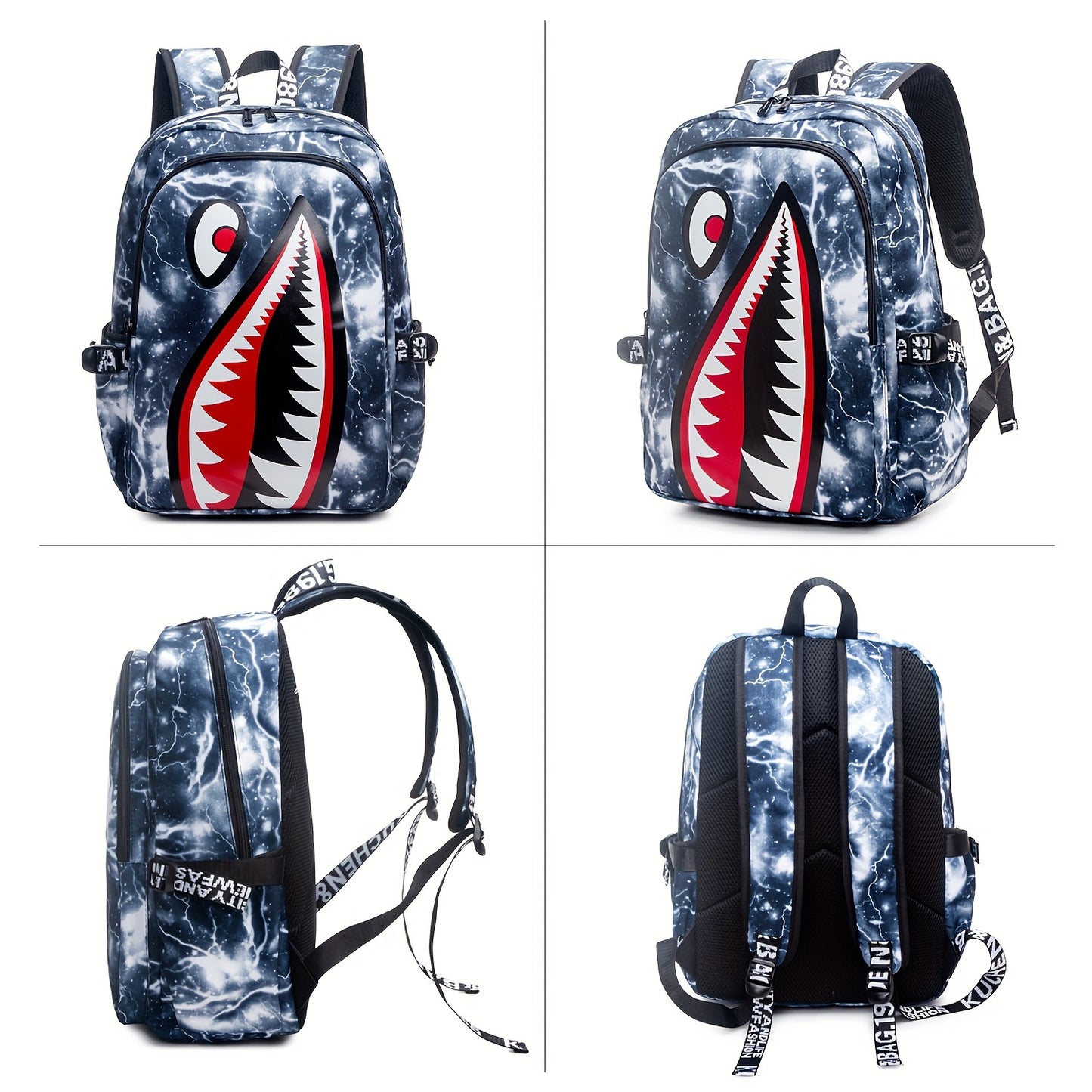 Anime Shark Backpack - School Bag with Adjustable Straps for Boys & Girls