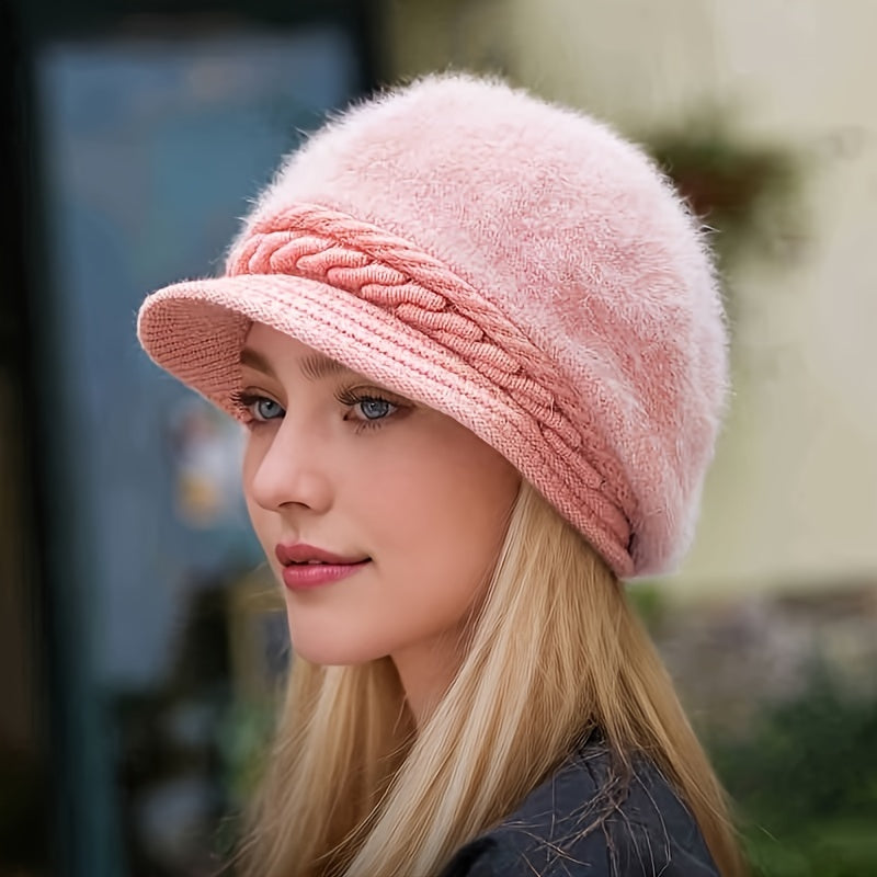 Winter Warmth Beanie - Soft, Thick, and Cozy Knit Hat with Visor for Women