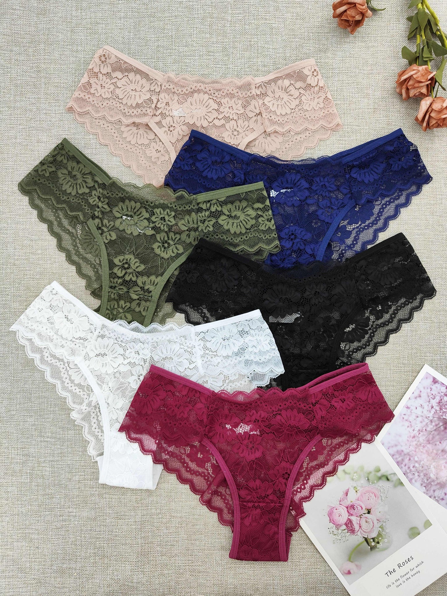 6pcs Women's Lace Floral Low-Rise Bikini Panties