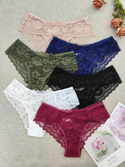 6pcs Women's Lace Floral Low-Rise Bikini Panties