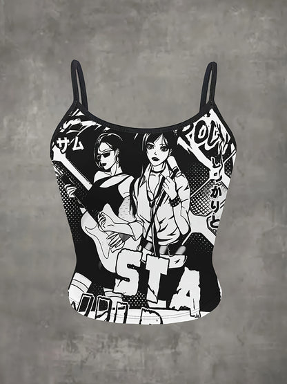 Anime Print Crop Top - Women's Fashion