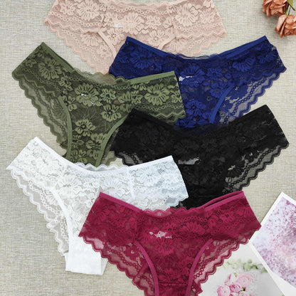 6pcs Women's Lace Floral Low-Rise Bikini Panties