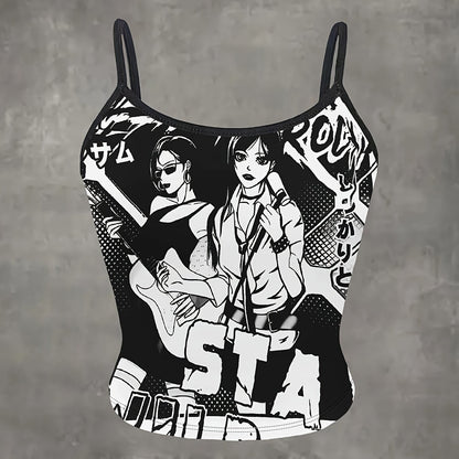 Anime Print Crop Top - Women's Fashion