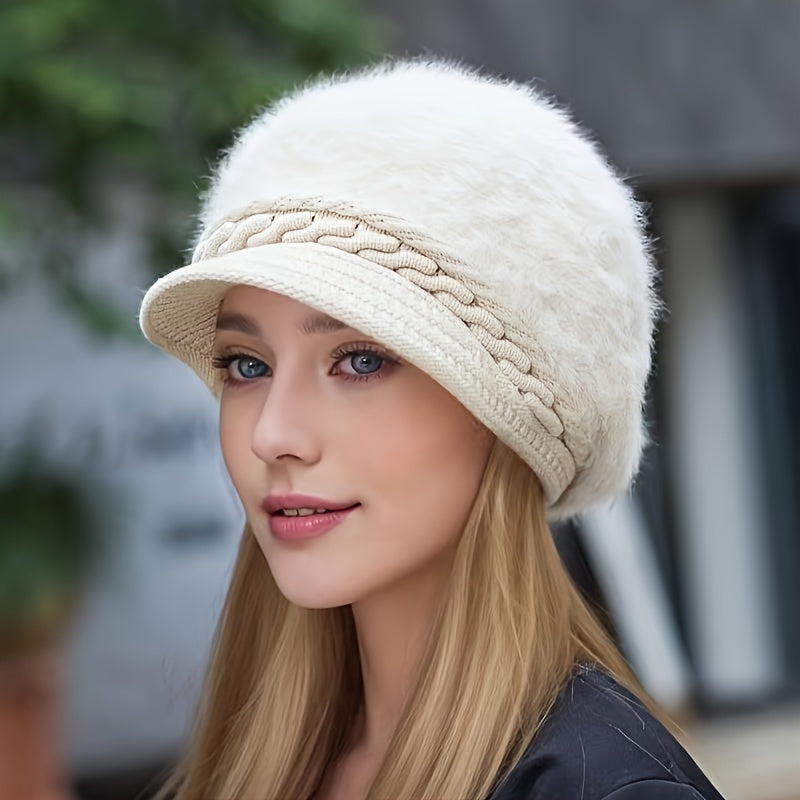 Winter Warmth Beanie - Soft, Thick, and Cozy Knit Hat with Visor for Women