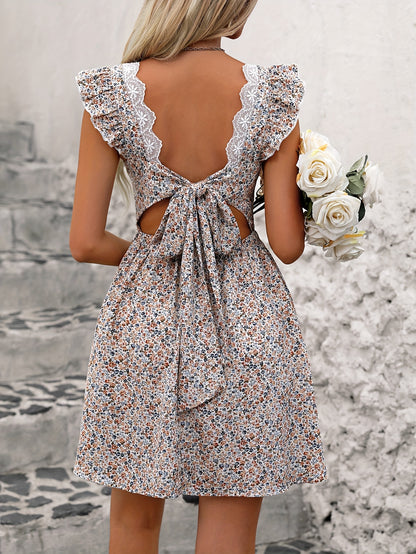 Contrast Lace Bow Back Dress