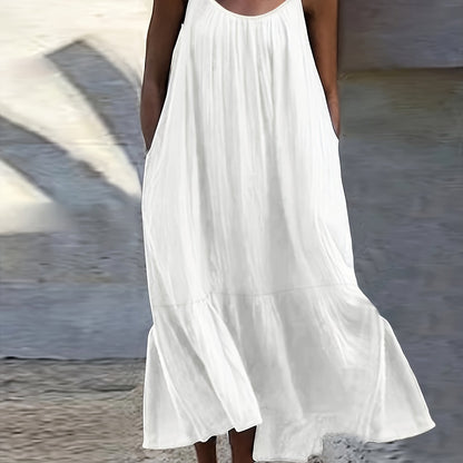Ruffle Hem Spaghetti Strap - Elegant Backless Cami Dress