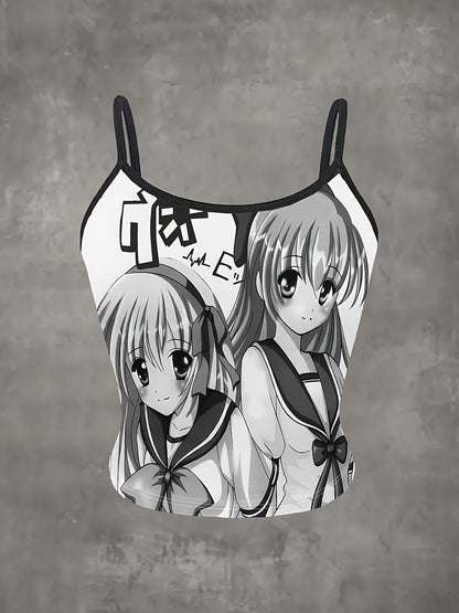Anime Print Crop Top - Women's Fashion