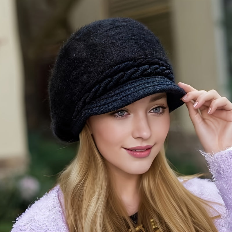 Winter Warmth Beanie - Soft, Thick, and Cozy Knit Hat with Visor for Women