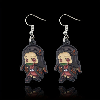 Pair Three-Dimensional Anime Nezuko Alloy Earrings - Demon Slayer