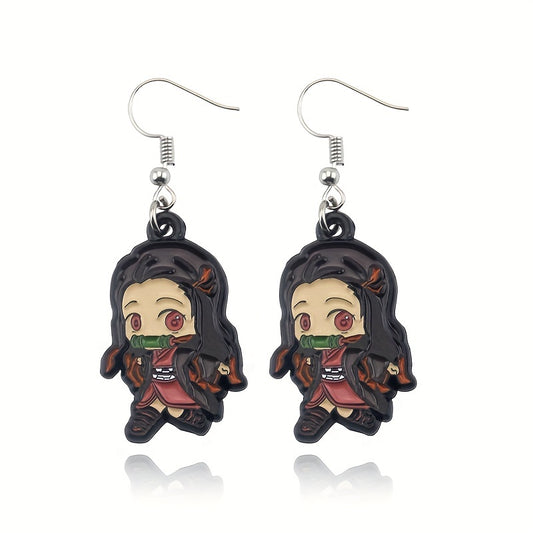 Pair Three-Dimensional Anime Nezuko Alloy Earrings - Demon Slayer