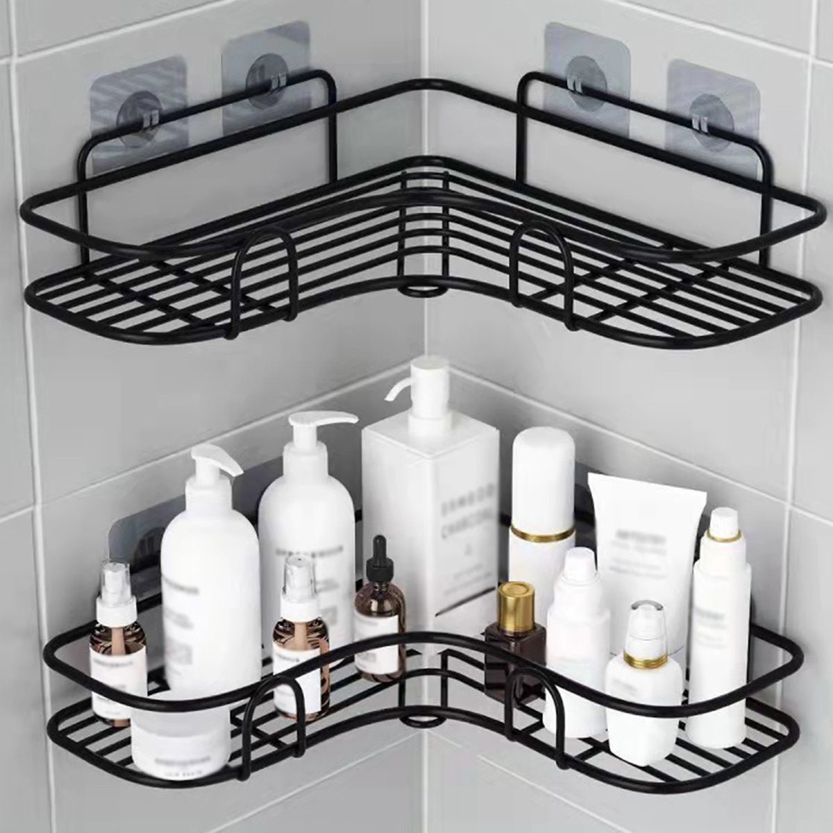 1pc Cast Iron Corner Shower Shelf - No-Drill Wall Mounted