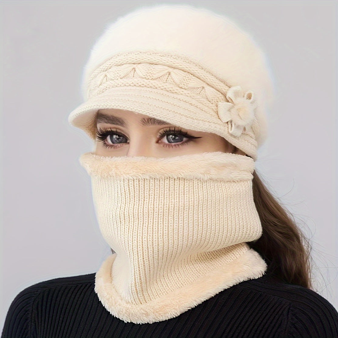 Winter Warmth Beanie - Soft, Thick, and Cozy Knit Hat with Visor for Women