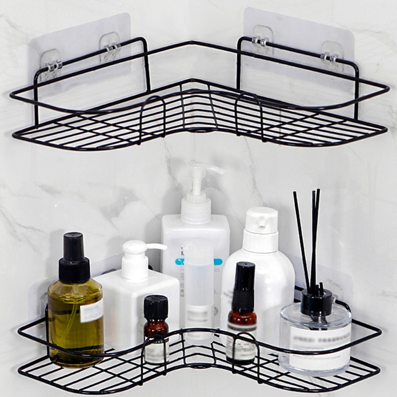 1pc Cast Iron Corner Shower Shelf - No-Drill Wall Mounted