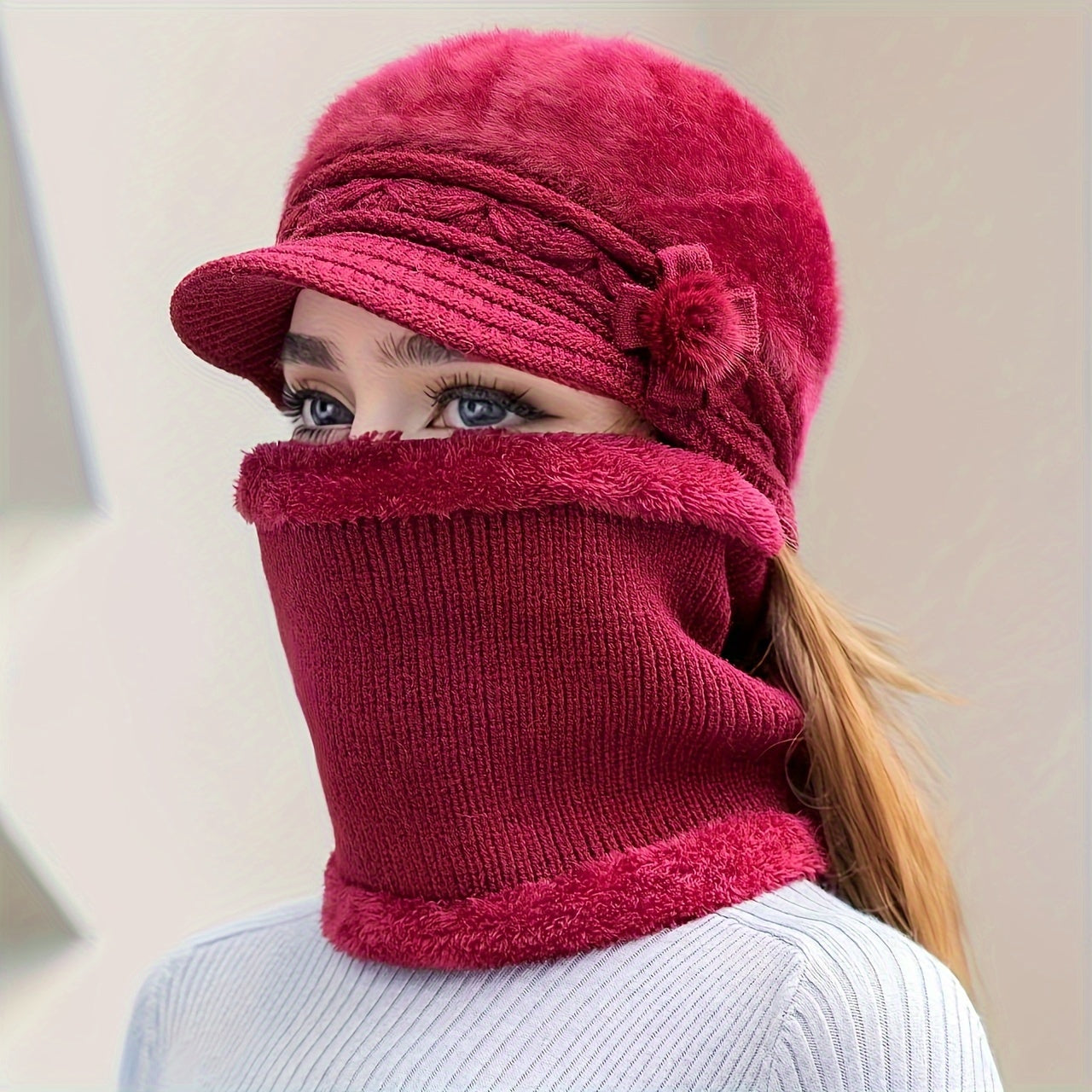 Winter Warmth Beanie - Soft, Thick, and Cozy Knit Hat with Visor for Women