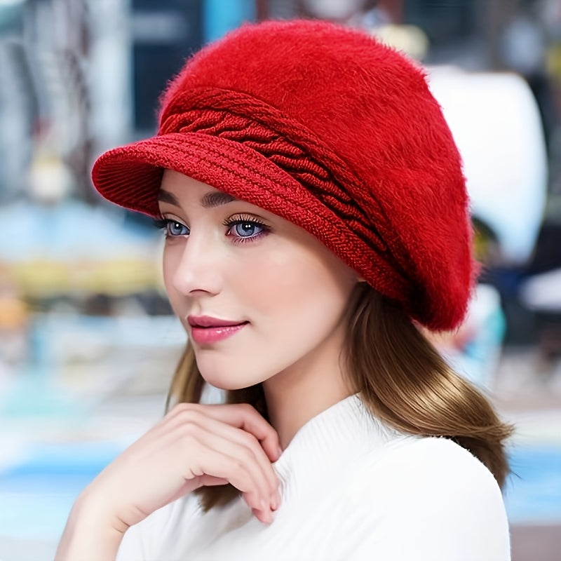 Winter Warmth Beanie - Soft, Thick, and Cozy Knit Hat with Visor for Women
