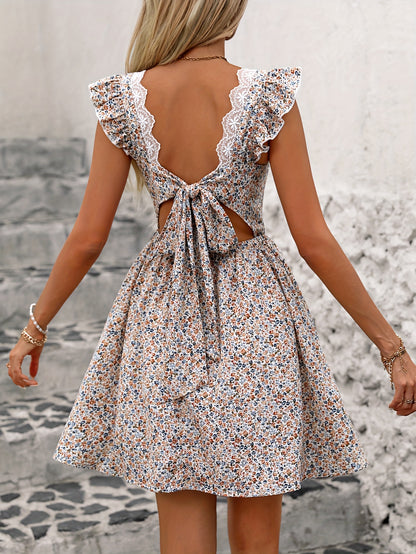 Contrast Lace Bow Back Dress