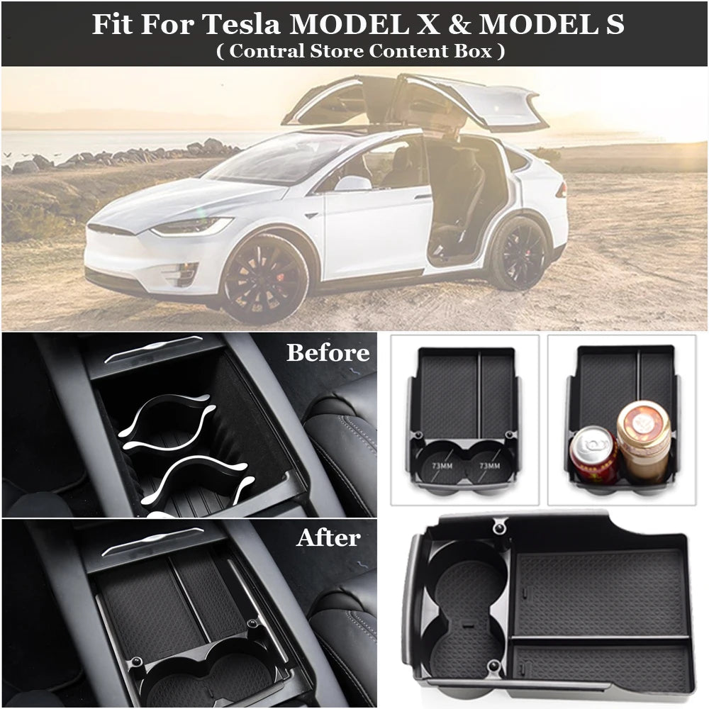 Tesla Center Console Armrest Storage Tray Organizer with Anti-Slip Mats For Tesla MODEL X MODEL S