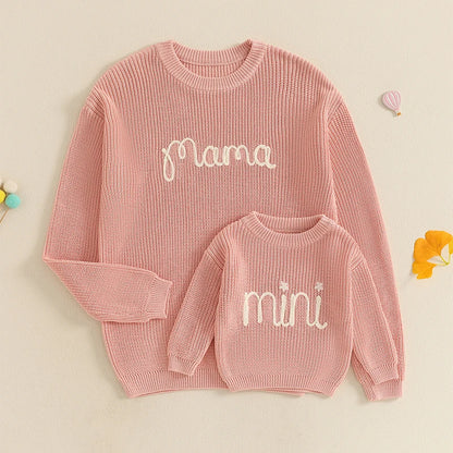 Family Matching Sweaters Letter Embroidery