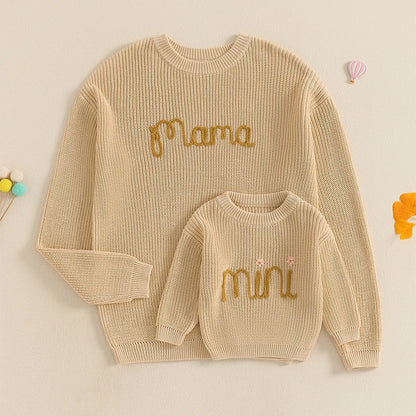 Family Matching Sweaters Letter Embroidery