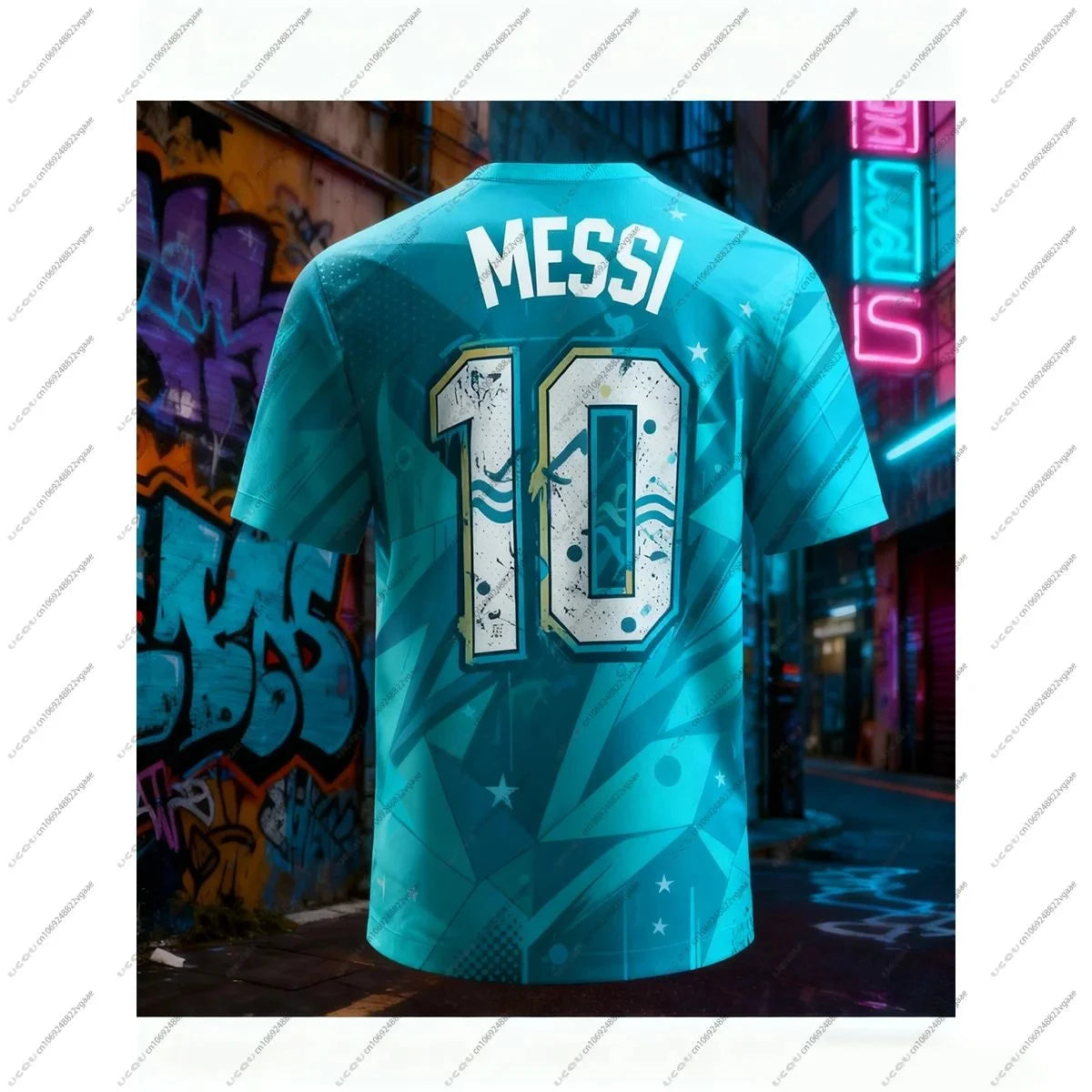 Football Jersey Tee Men Male Gift Casual Boys Breathable T Shirt Quick-drying Top Soccer Sports Kids Casual Wear Messi 10 Clothe