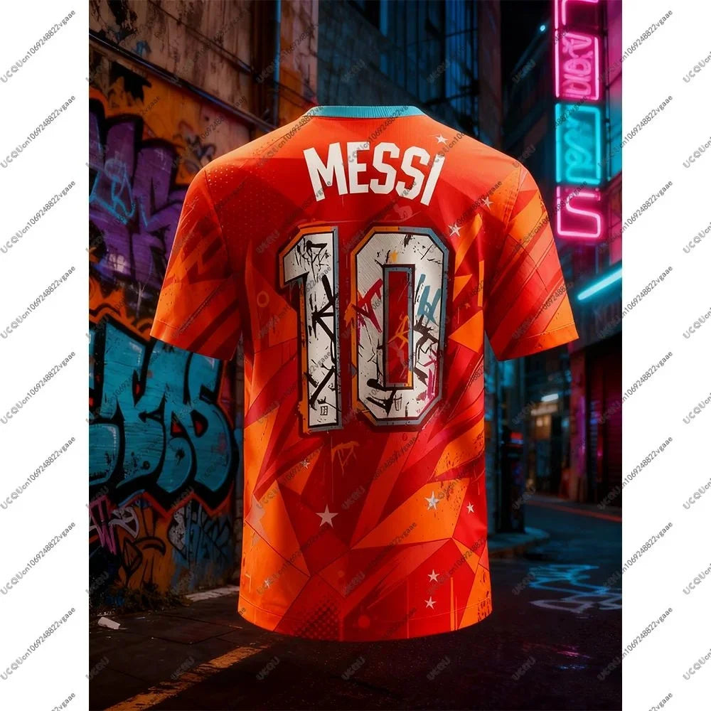 Football Jersey Tee Men Male Gift Casual Boys Breathable T Shirt Quick-drying Top Soccer Sports Kids Casual Wear Messi 10 Clothe