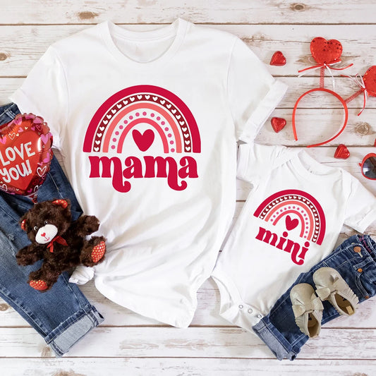 Mama Mini Rainbow Matching T-shirt Tops Baby Romper Bodysuit