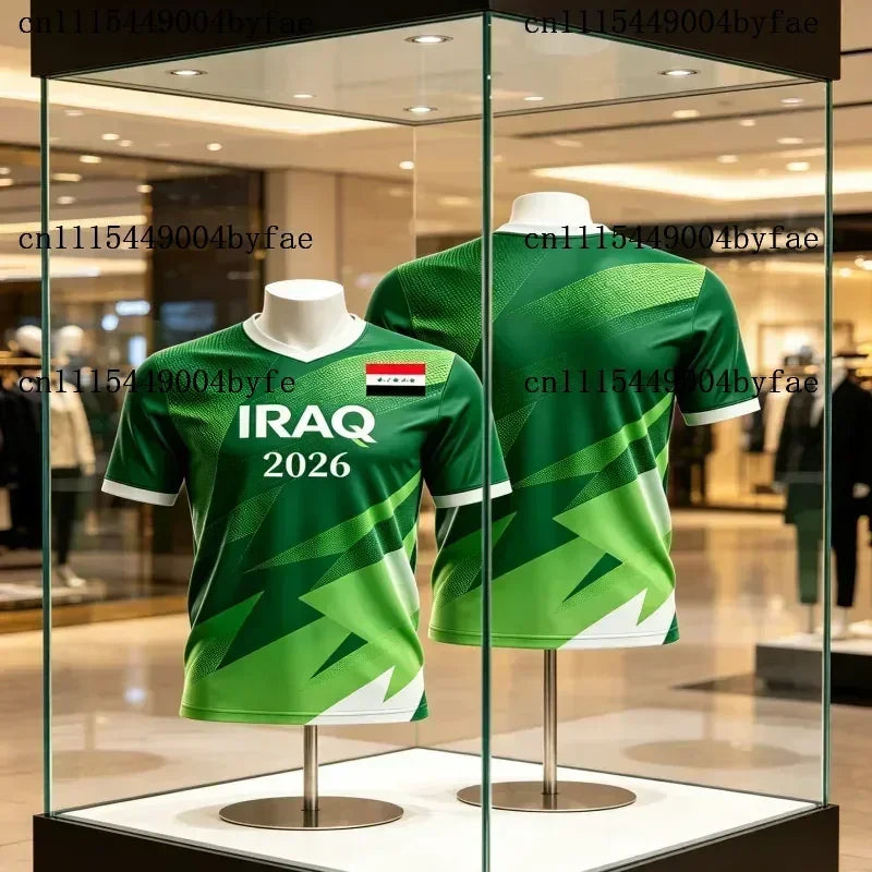 NEW Iraq Jersey 2026 Fan's Jersey Green Flag Print Soccer Shirt Breathable Sport Top for Men Fans & Collectors Family Kids Tees