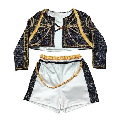 KPop Rumi Demon Hunters Cosplay Costume for Girl Halloween Black White Vest Coat and Shorts Three-piece Set Dress Up