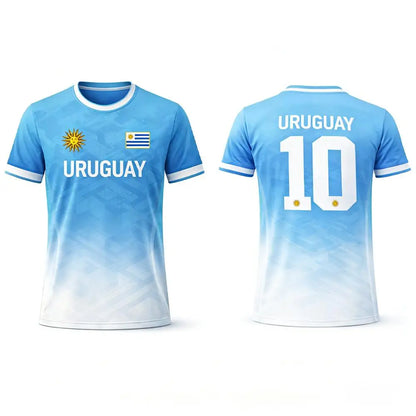 Uruguay National Team #10 Soccer Jersey T-Shirt, Men Women Quick Dry Breathable Football Fan Streetwear Tee