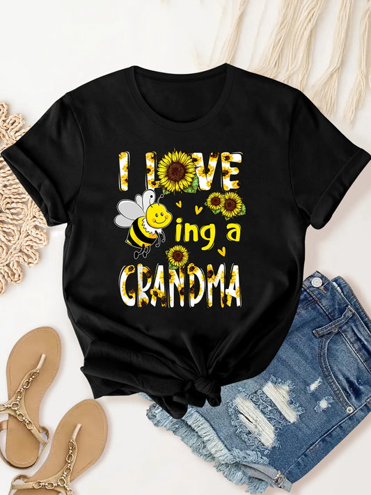 Grandma Letter Sunflower Bee Print Graphic Tee